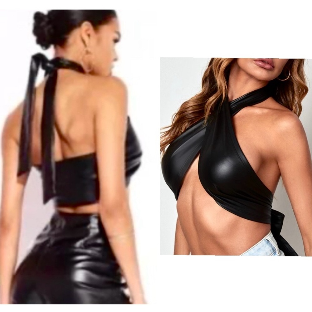 Black Wrap Halter Top - Picture 1 of 4